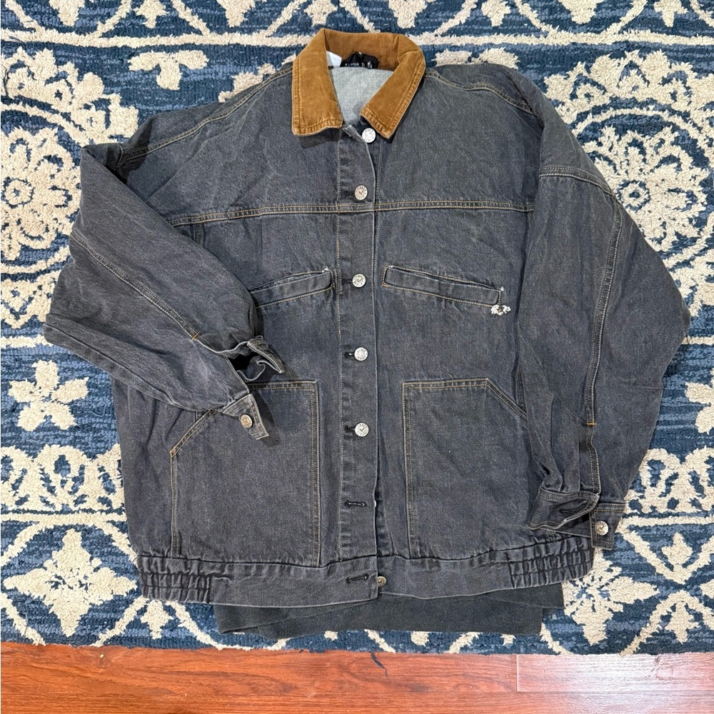 Crazy Horse Charcoal Carhartt Style Jacket with Tan Corduroy Collar